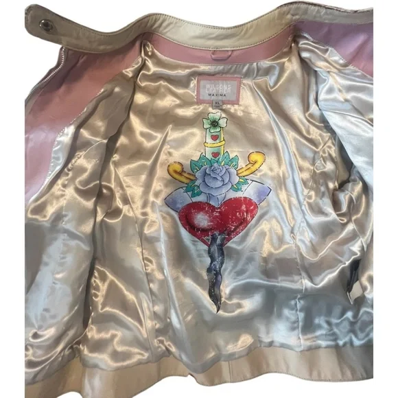 Wilsons Leather Moto Jacket Vintage Rare Biker Woman Distressed XL Pink Tattoo